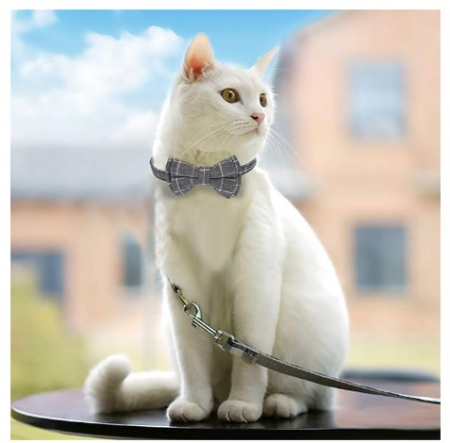 Gulere adorabile pentru animale de companie, ADLUMUS cu design clasic în carouri, accesorii papion și clopoțel [5]