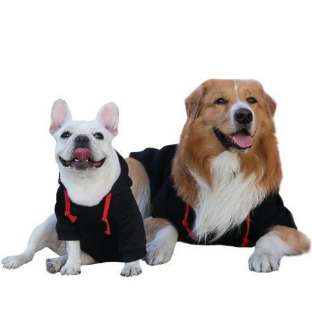 Hanorac negru cu gluga pentru catei de talie mica si medie, ADLUMUS, Dog Paw Print in carouri negru cu rosu [3]