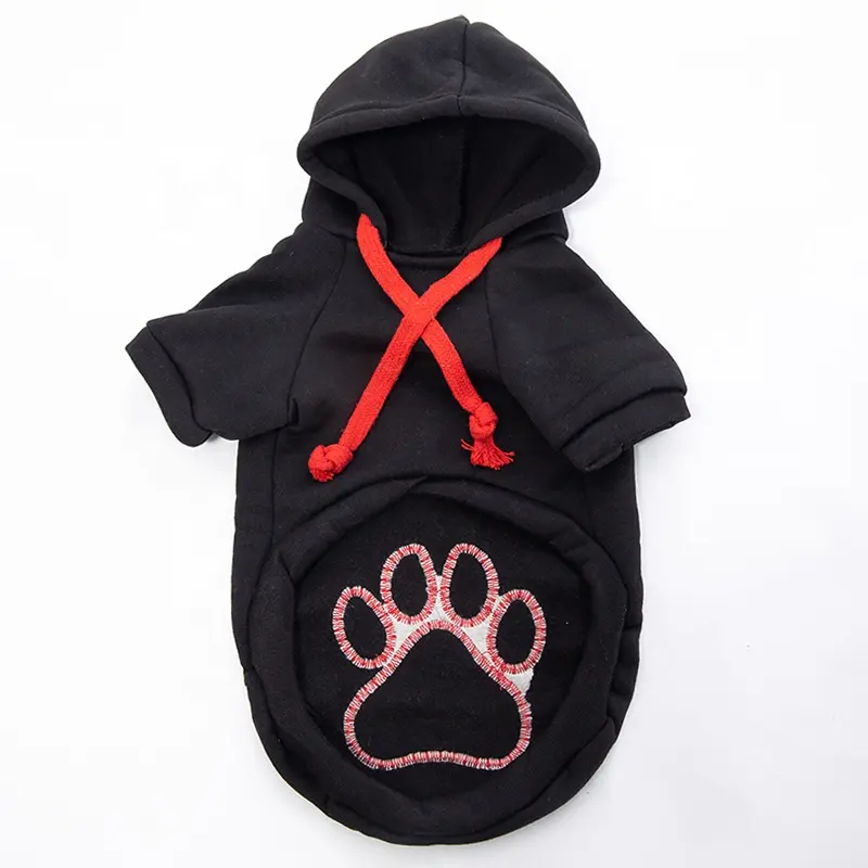 Hanorac negru cu gluga pentru catei de talie mica si medie, ADLUMUS, Dog Paw Print in carouri negru cu rosu [1]