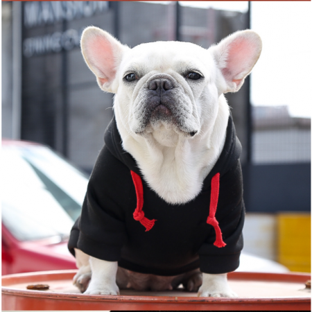 Hanorac negru cu gluga pentru catei de talie mica si medie, ADLUMUS, Dog Paw Print in carouri negru cu rosu [2]