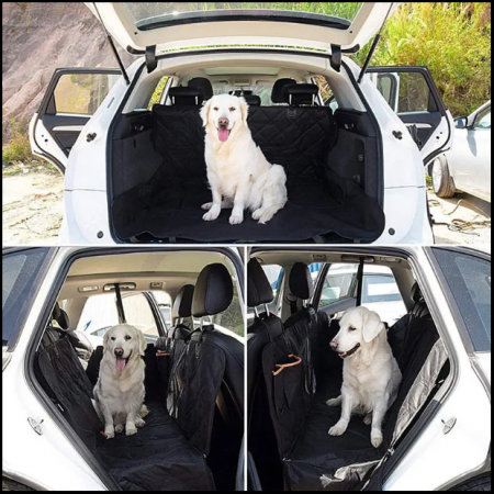 Husa de protectie auto bancheta spate si portbagaj, transport animale caini si pisici, universala, ADLUMUS, impermeabila, antialunecare, 137x147 cm, Neagra [9]