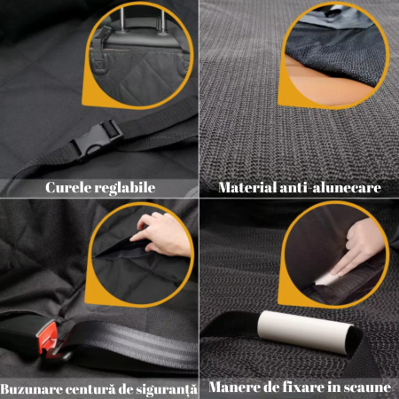 Husa de protectie auto bancheta spate si portbagaj, transport animale caini si pisici, universala, ADLUMUS, impermeabila, antialunecare, 137x147 cm, Neagra [4]