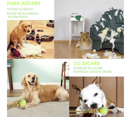 Jucărie de mestecat pentru curățarea dinților, ADLUMUS cu o minge cu funii înnodate din bumbac non-toxic pentru animalute de companie, catei si pisici [5]