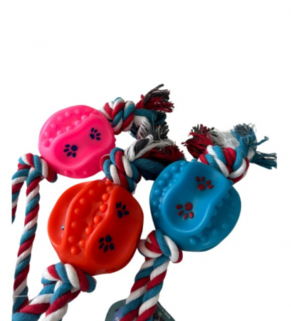 Jucărie de mestecat pentru curățarea dinților, ADLUMUS cu o minge cu funii înnodate din bumbac non-toxic pentru animalute de companie, catei si pisici [3]