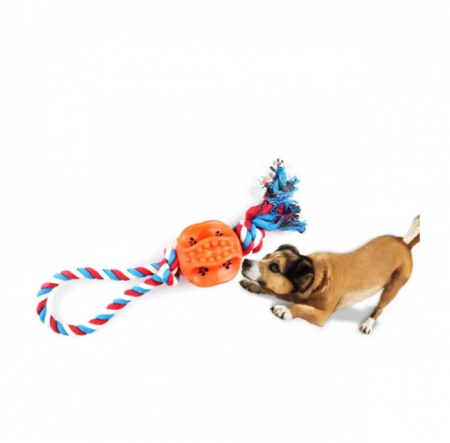 Jucărie de mestecat pentru curățarea dinților, ADLUMUS cu o minge cu funii înnodate din bumbac non-toxic pentru animalute de companie, catei si pisici [4]