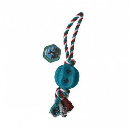 Jucărie de mestecat pentru curățarea dinților, ADLUMUS cu o minge cu funii înnodate din bumbac non-toxic pentru animalute de companie, catei si pisici [2]