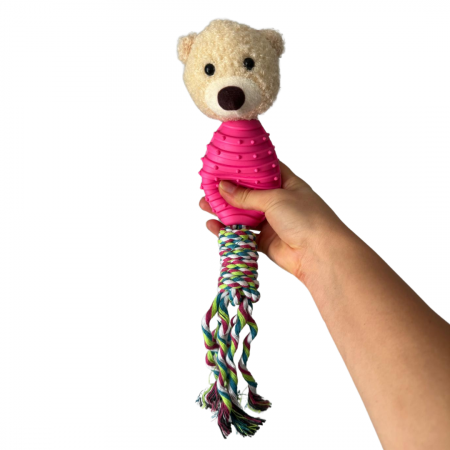 Jucărie de mestecat pentru curățarea dinților, ADLUMUS in forma de ursulet de plus si cauciuc cu funii înnodate din bumbac non-toxic pentru animalute de companie, catei si pisici [5]
