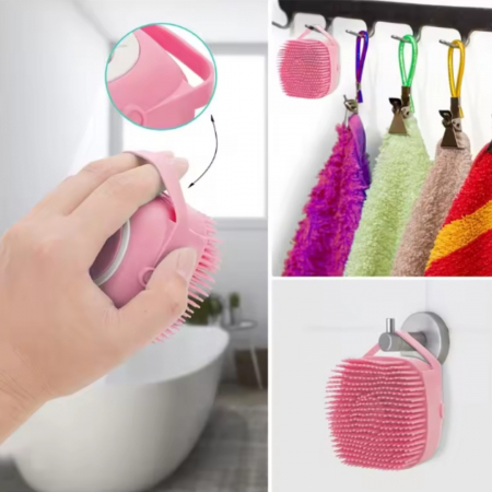 Perie pentru spalatul animalelor de companie, Catei, Pisici, ADLUMUS, Peri din Silicon, Multifunctionala, Rezervor de sampon incorporat, ideala pentru masaj si curatarea blanitei,Roz [7]