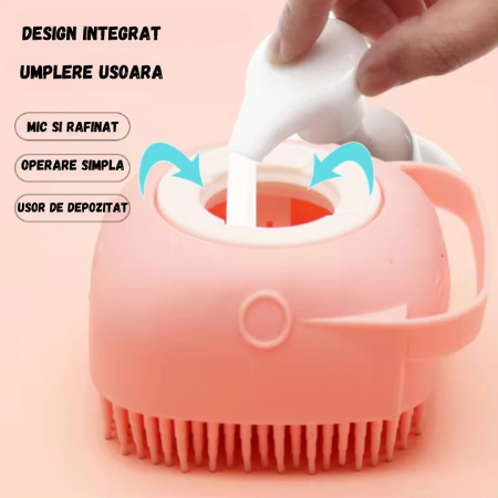 Perie pentru spalatul animalelor de companie, Catei, Pisici, ADLUMUS, Peri din Silicon, Multifunctionala, Rezervor de sampon incorporat, ideala pentru masaj si curatarea blanitei,Roz [5]