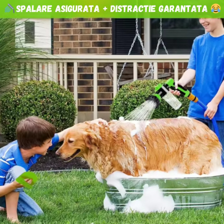 Pistol de spalare cu presiune pentru animale de companie, Catei, Pisici, ADLUMUS, 8 tipuri reglabile de stropire, Recipient de spuma atasat, Util, Multifunctional, Verde/ Negru. [10]