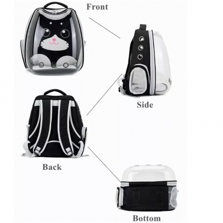 Rucsac transport animale de companie Pisica Catel, ADLUMUS, Tip Ghiozdan cu Geam Panoramic, multifunctional, Negru [1]