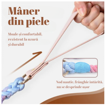 Set 2 piese, Zgarda reglabila si Lesa cu maner din piele rezistent [7]