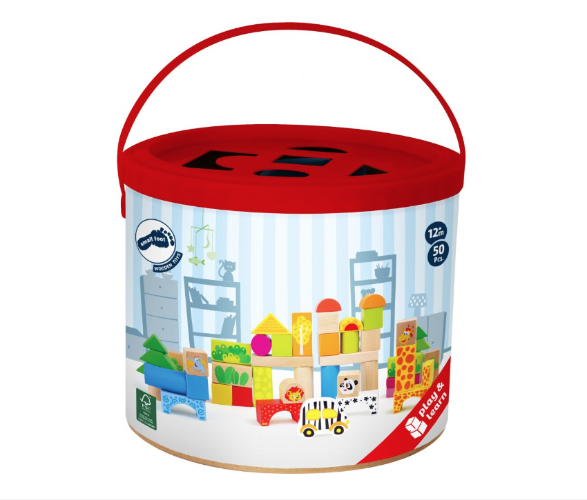 Blocuri de constructie din lemn, jucarie educativa Zoo, 50 de piese, 6x6x3cm, Multicolor [2]