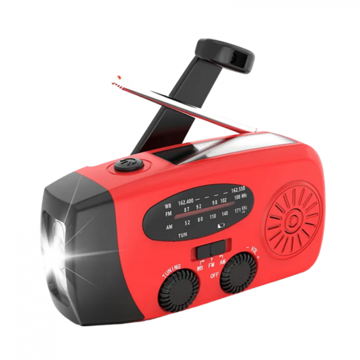 Radio de urgenta Multifunctional HM-071 rosu – solar, USB-C, lanterna, sirena, Power Bank [1]