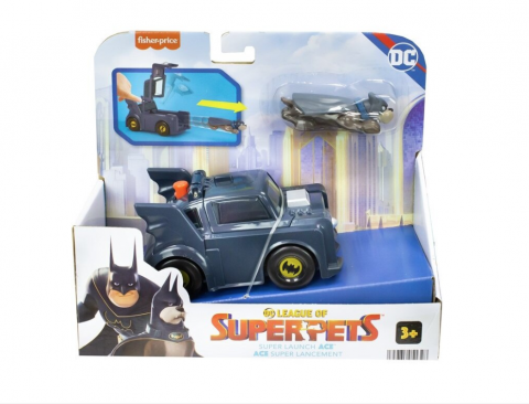 JUCARII SIGURE - Figurina DC League Super Pets Ace Batmobil, HGL19, Fisher Price, 10cm