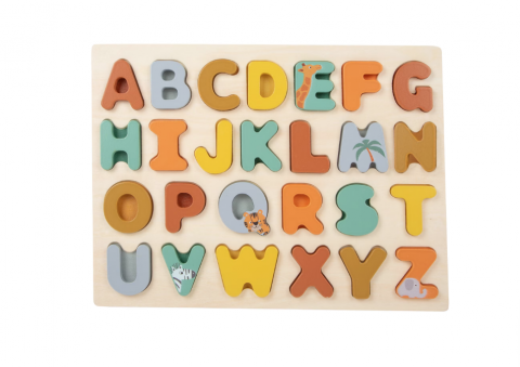 JUCARII SIGURE - Puzzle Alfabet Litere Mari Safari, puzzle lemn, jucarii copii 2 ani +
