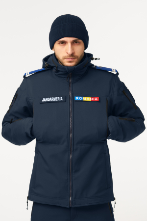 Echipamente Jandarmerie-IJJ - Jacheta softshell tactica cu mesada si gluga detasabila pentru Jandarmerie,Pompieri,Politie Penitenciara