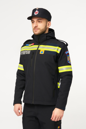 Jacheta softshell Pompieri navy cu benzi reflectorizante