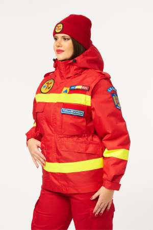 Scurta Parka Smurd cu maneci,gluga si mesada detasabila si cu benzi reflectorizante SMURD - Scurta Parka Smurd cu maneci,gluga si mesada detasabila si cu benzi reflectorizante