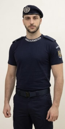 Echipamente Jandarmerie-IJJ - Tricou glat Jandarmeria bleumarin maneca scurta cu suport de grad