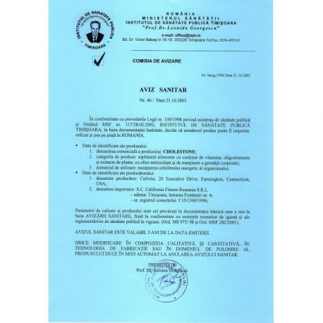 Cholestone este un produs pe bază de ulei din seminţe de in, contribuie la menţinerea nivelului normal al colesterolului în sânge. [3]
