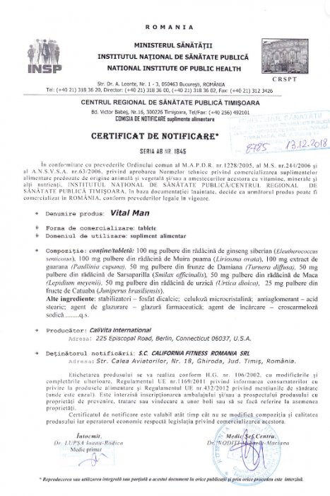 Vital Man este un preparat complex cu extracte naturale din plante care aduce multiple beneficii sănătăţii generale a organismului. [5]
