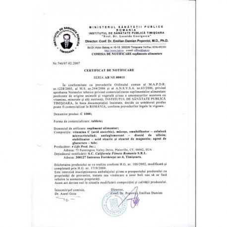 Vitamina C 1000 Plus Cali ivita (100 tablete) conţine o megadoză de 1000 mg de vitamina C [4]