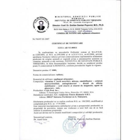 Vitamina C 1000 Plus Cali ivita (100 tablete) conţine o megadoză de 1000 mg de vitamina C [3]
