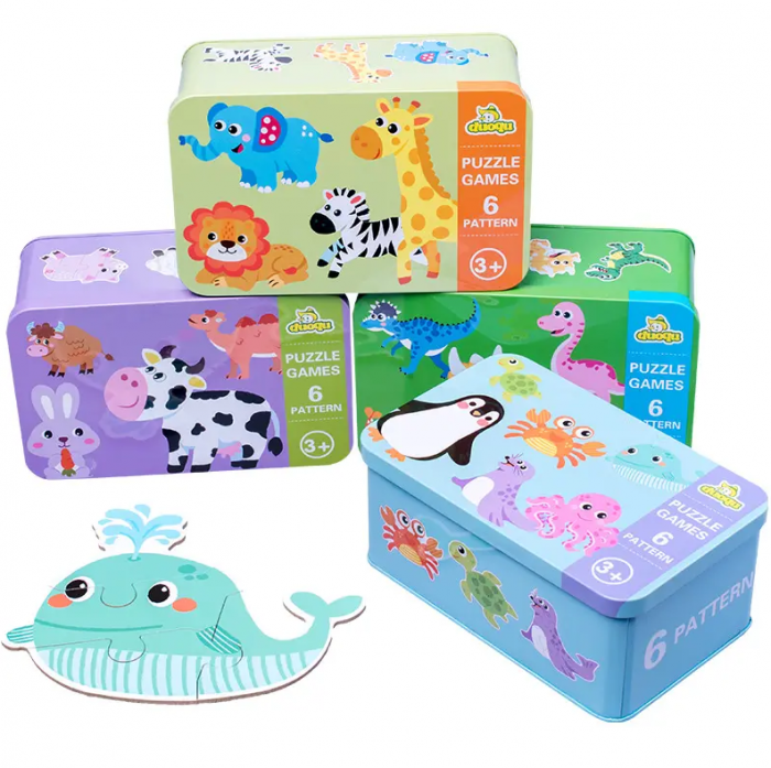 Baby puzzle 6 in 1, cutie de metal, model Animale domestice [3]