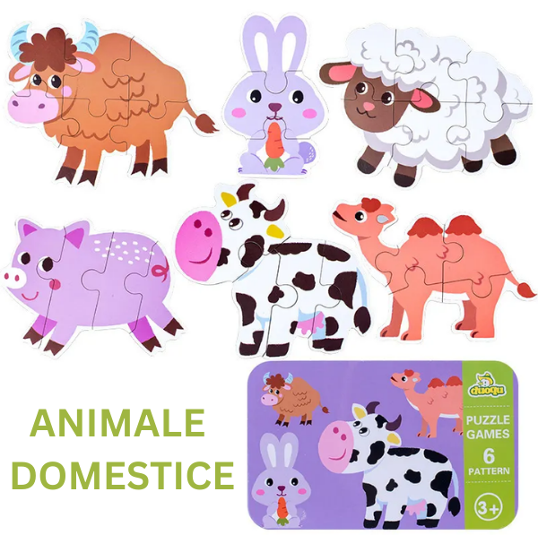 Baby puzzle 6 in 1, cutie de metal, model Animale domestice [5]