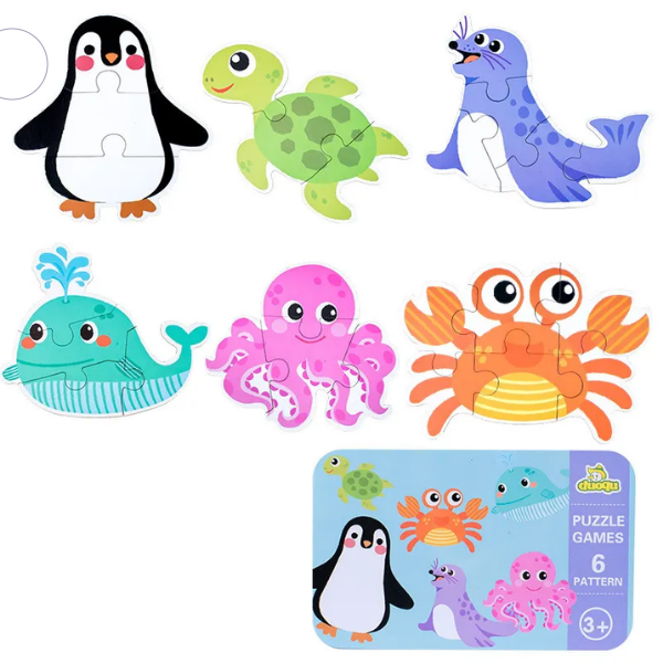 Baby puzzle 6 in 1, cutie de metal, model Animale marine [1]