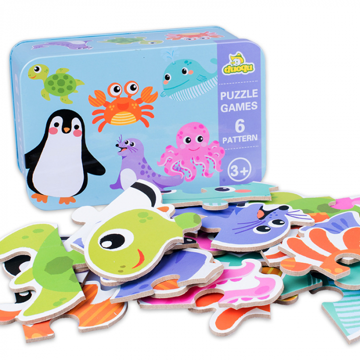 Baby puzzle 6 in 1, cutie de metal, model Animale marine [2]