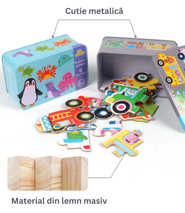Baby puzzle 6 in 1, cutie de metal, model Autovehicule [3]
