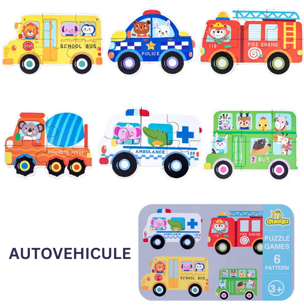 Baby puzzle 6 in 1, cutie de metal, model Autovehicule [1]