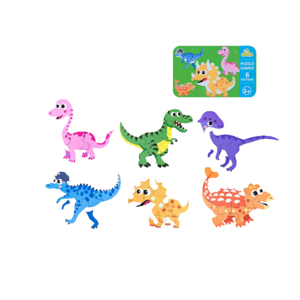 Baby puzzle 6 in 1, cutie de metal, model Dinozauri [2]