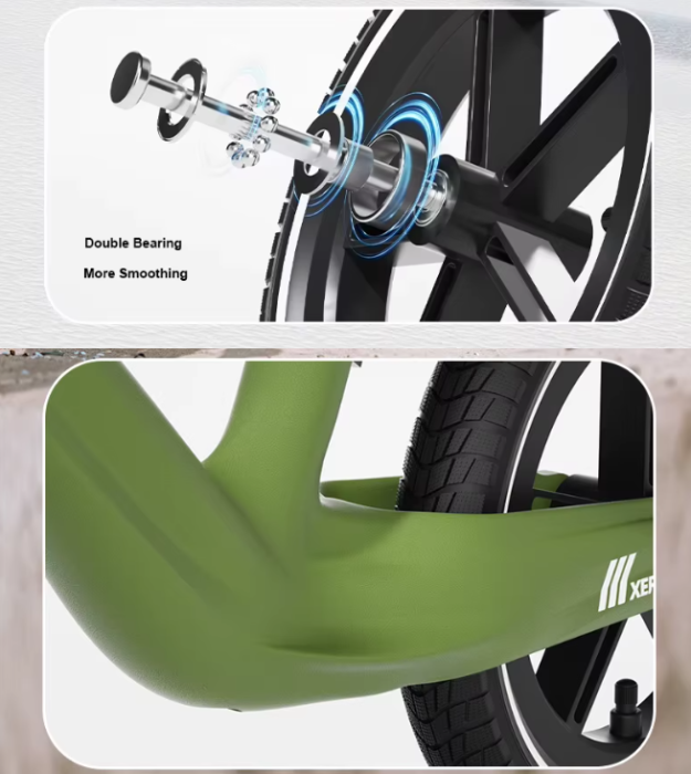 Bicicleta de echilibru fara pedale Ælements®, din fibra de carbon, ghidon rotativ 360, Manere silicon anti-alunecare, Scaun reglabil pe inaltime, Roti din cauciuc de 12 inch, 2-5 ani, Verde [7]