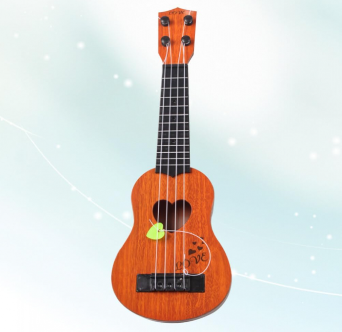 Chitara de jucarie cu corzi, din plastic, culoare maro-roscat, 34cm [7]
