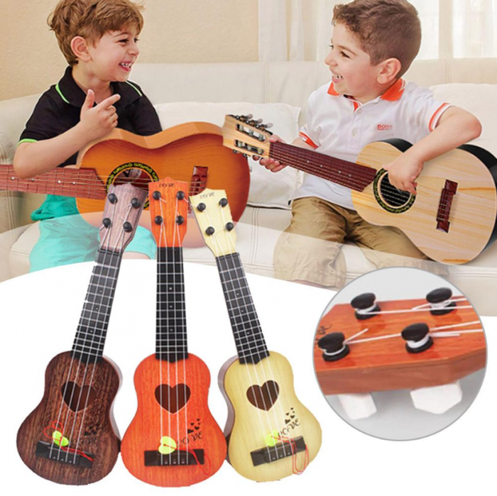 Chitara de jucarie cu corzi, din plastic, culoare maro-roscat, 34cm [9]
