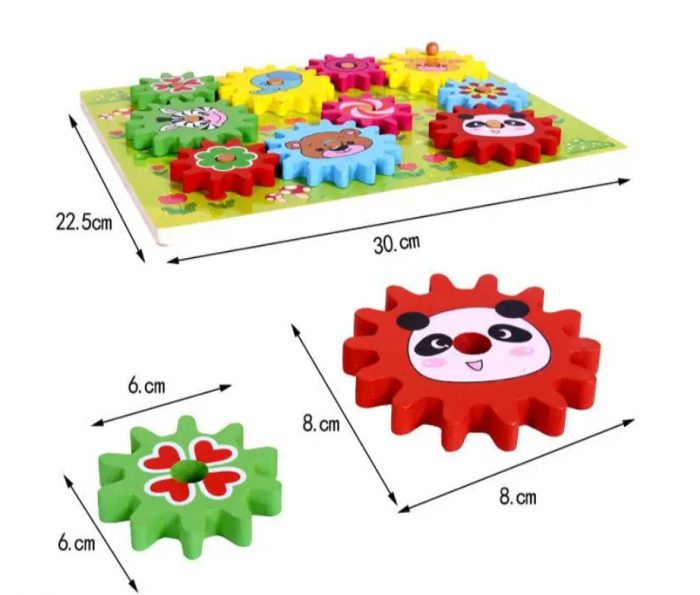 Joc puzzle 3D, Animale pe roti zimtate, stil Montessori, din lemn, 30x22.5cm [7]