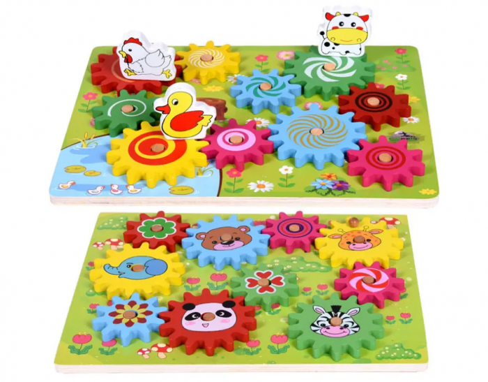 Joc puzzle 3D, Animale pe roti zimtate, stil Montessori, din lemn, 30x22.5cm [2]