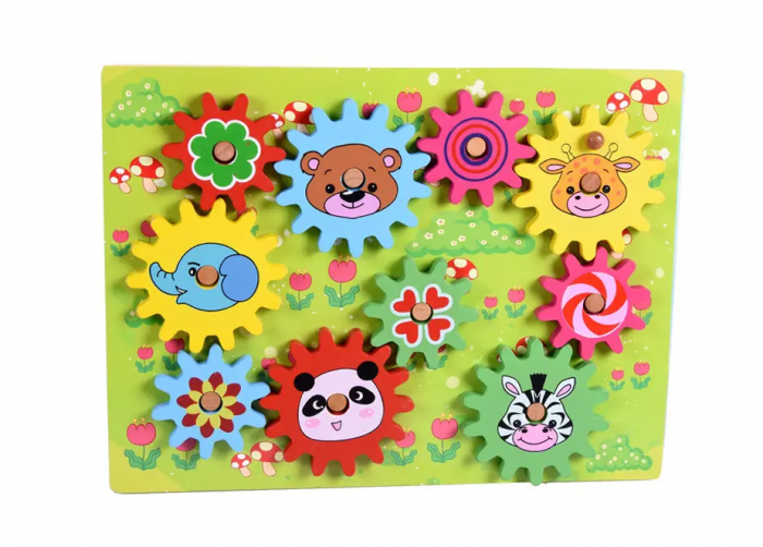 Joc puzzle 3D, Animale pe roti zimtate, stil Montessori, din lemn, 30x22.5cm [3]