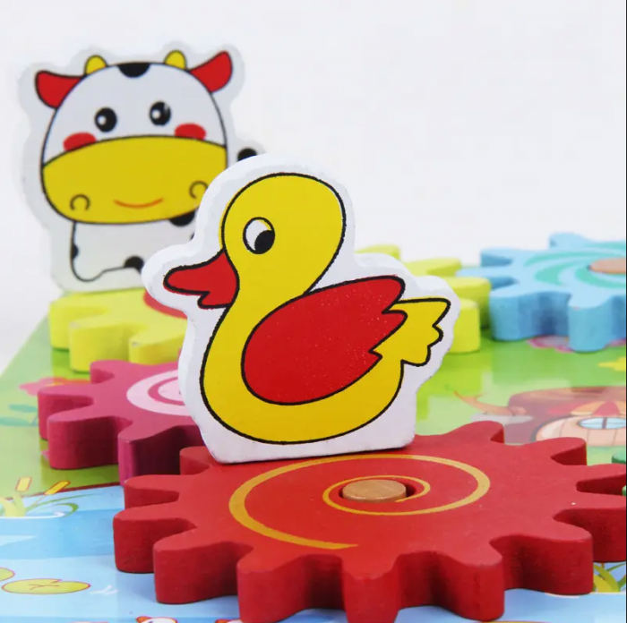 Joc puzzle 3D, Animale pe roti zimtate, stil Montessori, din lemn, 30x22.5cm [4]