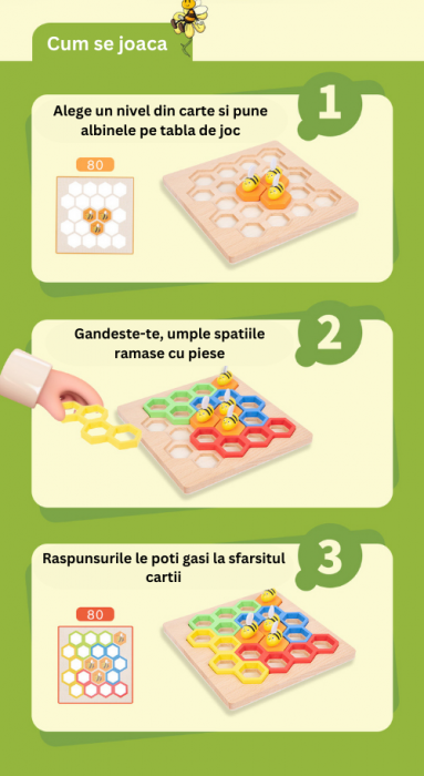 Jocul albinelor, joc de inteligenta, din lemn, stil Montessori, 80 de provocari, +5ani [5]