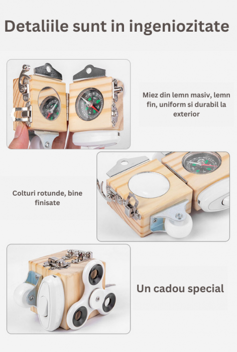 Placa senzoriala busy board, model CUB, din lemn, stil Montessori [9]