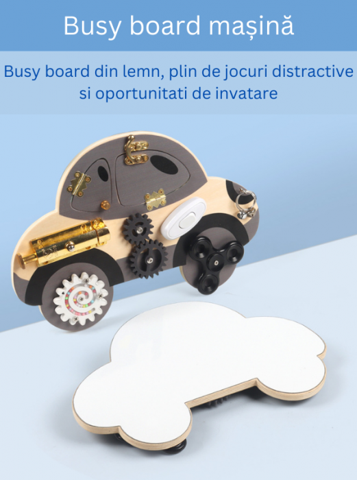 Placa senzoriala busy board, model MASINA, din lemn, stil Montessori, 30x21 cm [7]