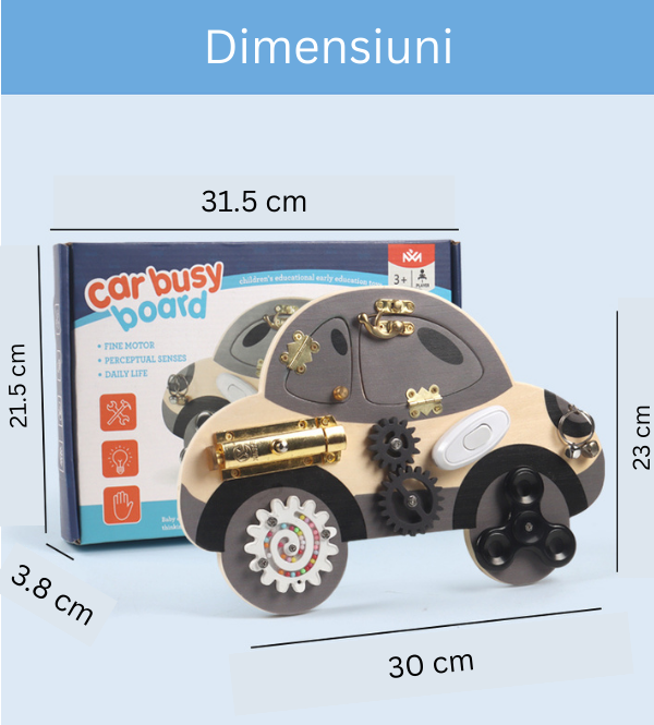 Placa senzoriala busy board, model MASINA, din lemn, stil Montessori, 30x21 cm [4]