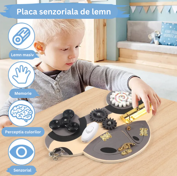 Placa senzoriala busy board, model MASINA, din lemn, stil Montessori, 30x21 cm [3]