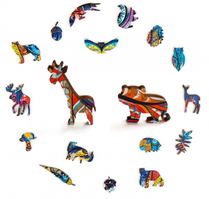 Puzzle din lemn, 150 piese in forma de animale, Model ELEFANT, 30x30, cutie lemn, +6 ani [3]
