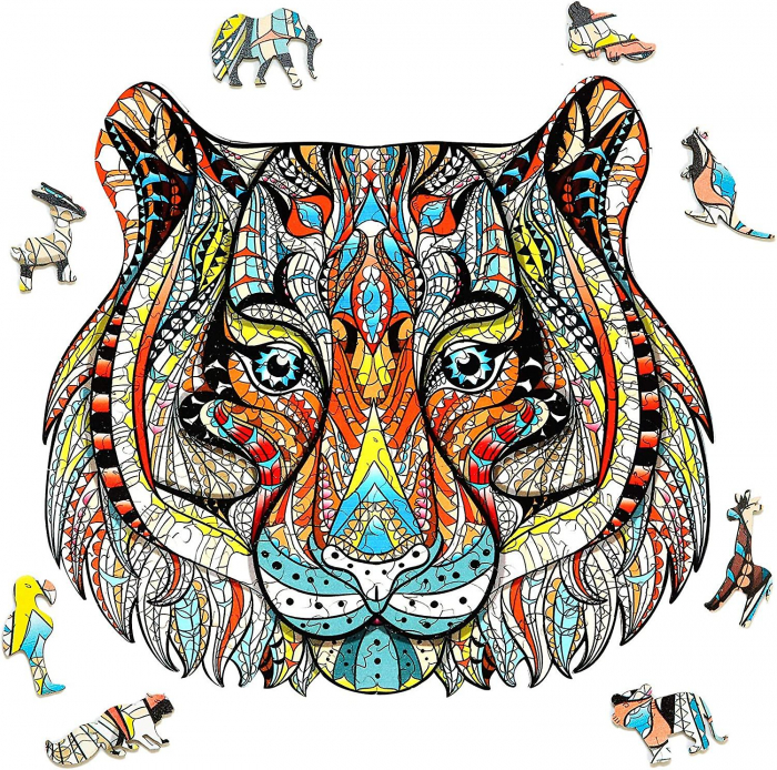 Puzzle din lemn, 150 piese in forma de animale, Model TIGRU, 30x30, cutie lemn, +6 ani [3]
