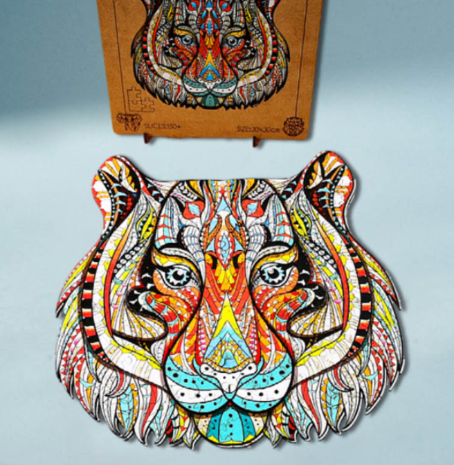 Puzzle din lemn, 150 piese in forma de animale, Model TIGRU, 30x30, cutie lemn, +6 ani [4]